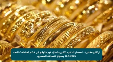 ارتفاع مفاجئ.. أسعار الذهب تتغير بشكل غير متوقع في ختام تعاملات الأحد 14-9-2025 بسوق الصاغة المصري